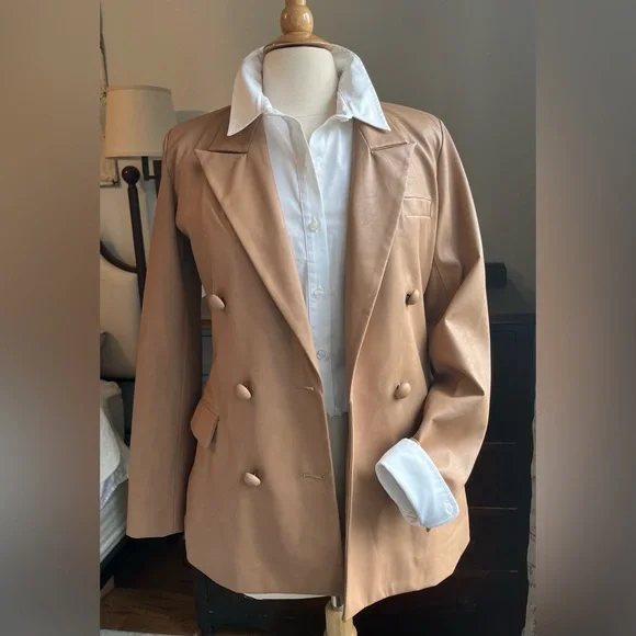 Blank NYC Women's Tan Faux Leather Blazer - Picture 2 of 5